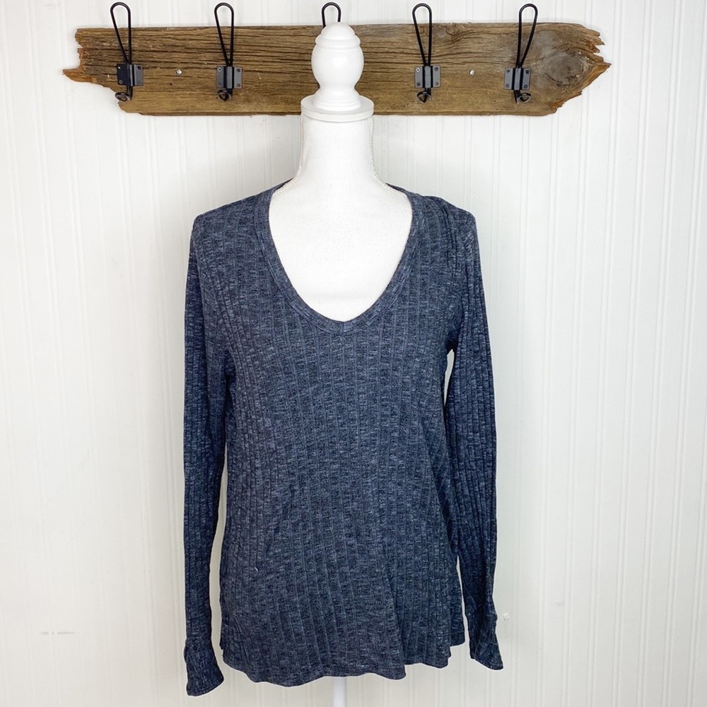 Anthropologie Michael Stars Ribbed V Neck Sweater Gray